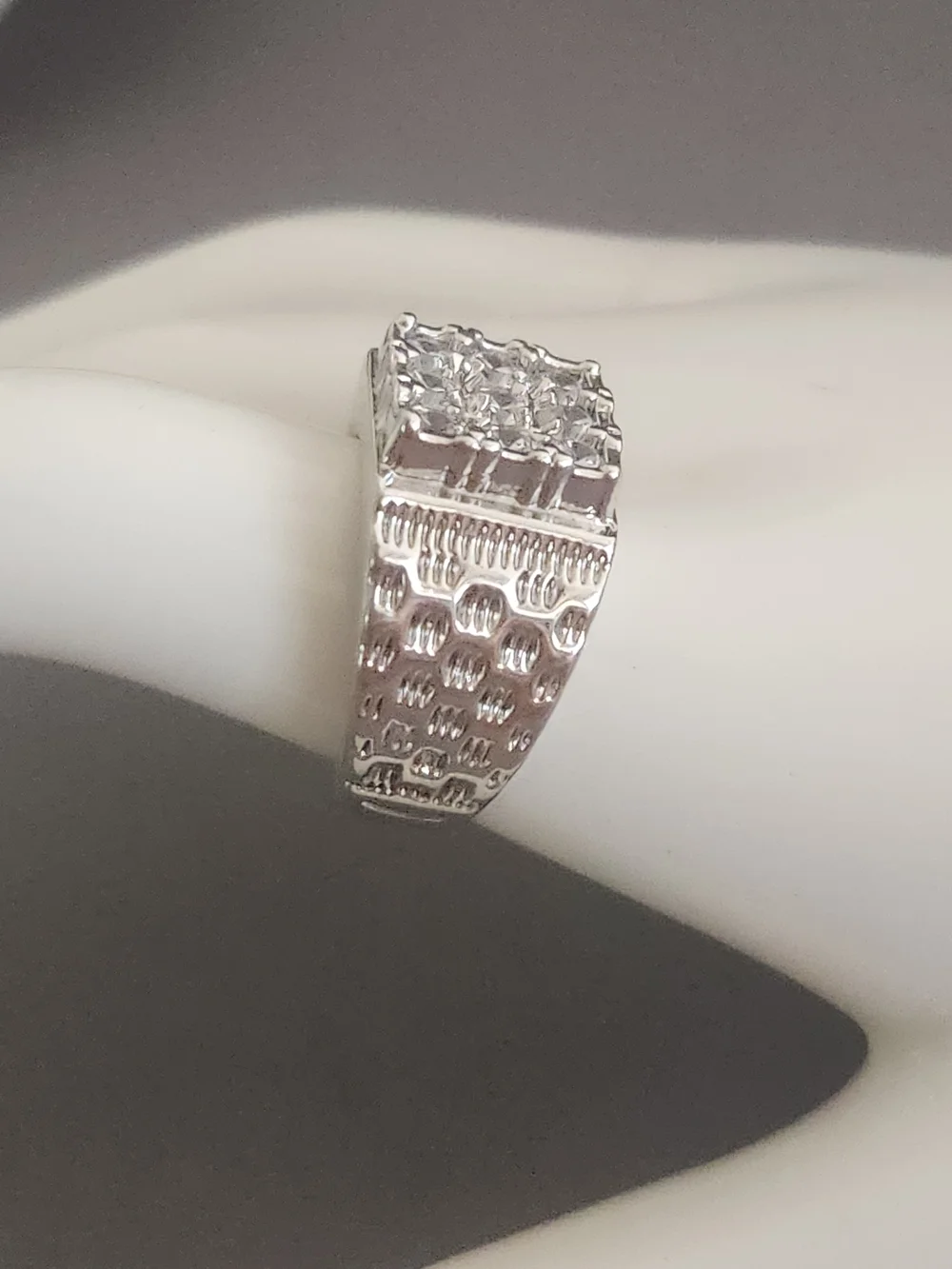 Silver-Tone Square Cluster CZ Ring